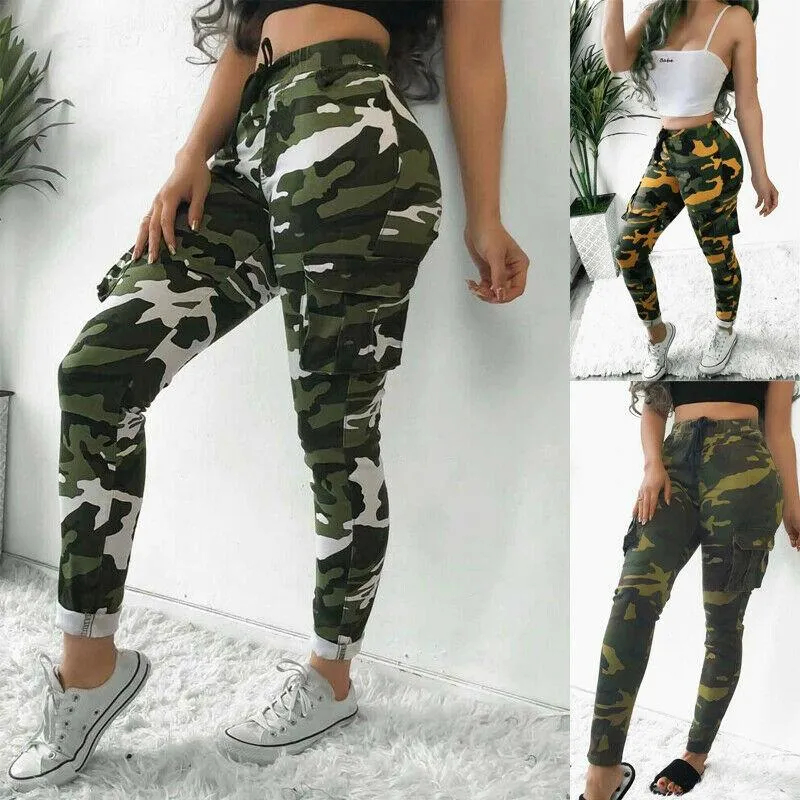 Laufhose Damen Camouflage Jogger Camo Print Jogger Elastische Taille Lässige Jogginghose Skateboarding