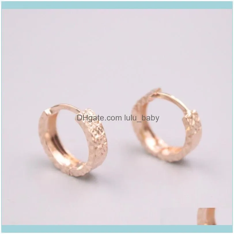 Real Pure 18K Rose Gold Earrings Two Rows Carved Flower Hoop 2.4g For Woman Gift & Huggie
