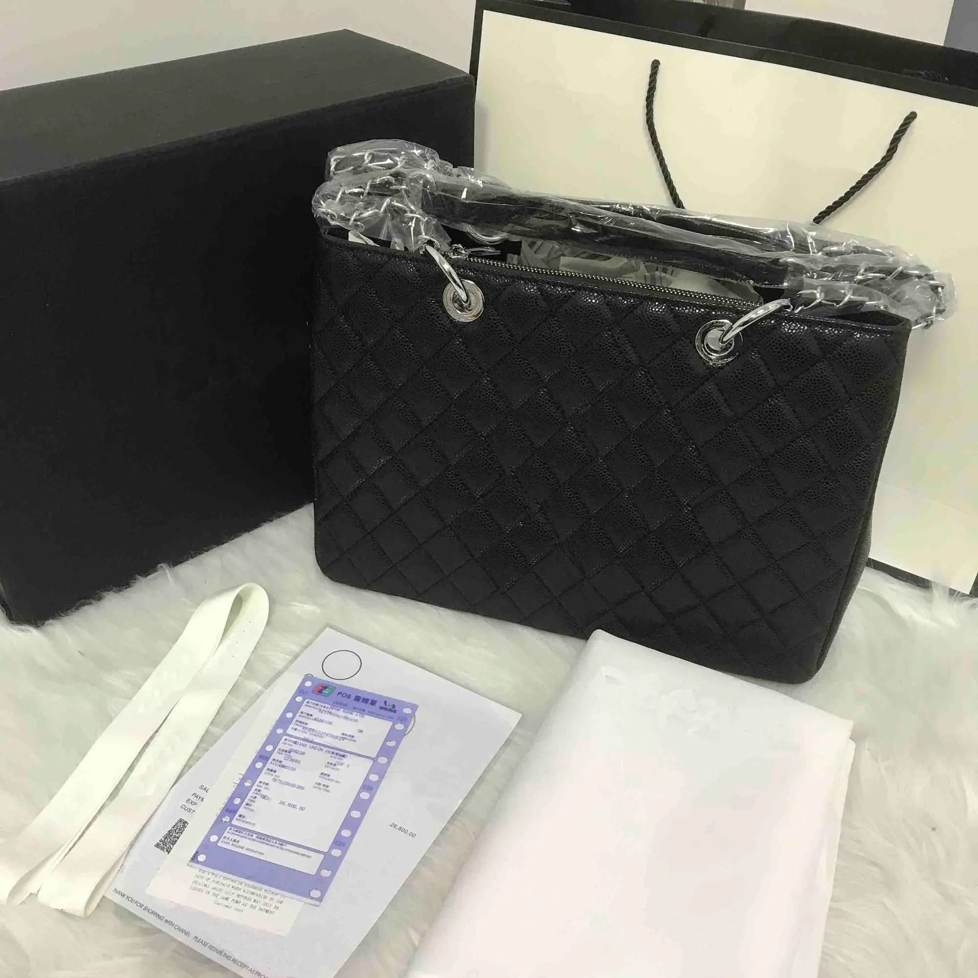 classic brand luxury designs women handbag caviar silver cowhide leather top quality totes fashion shoulder purse come with box