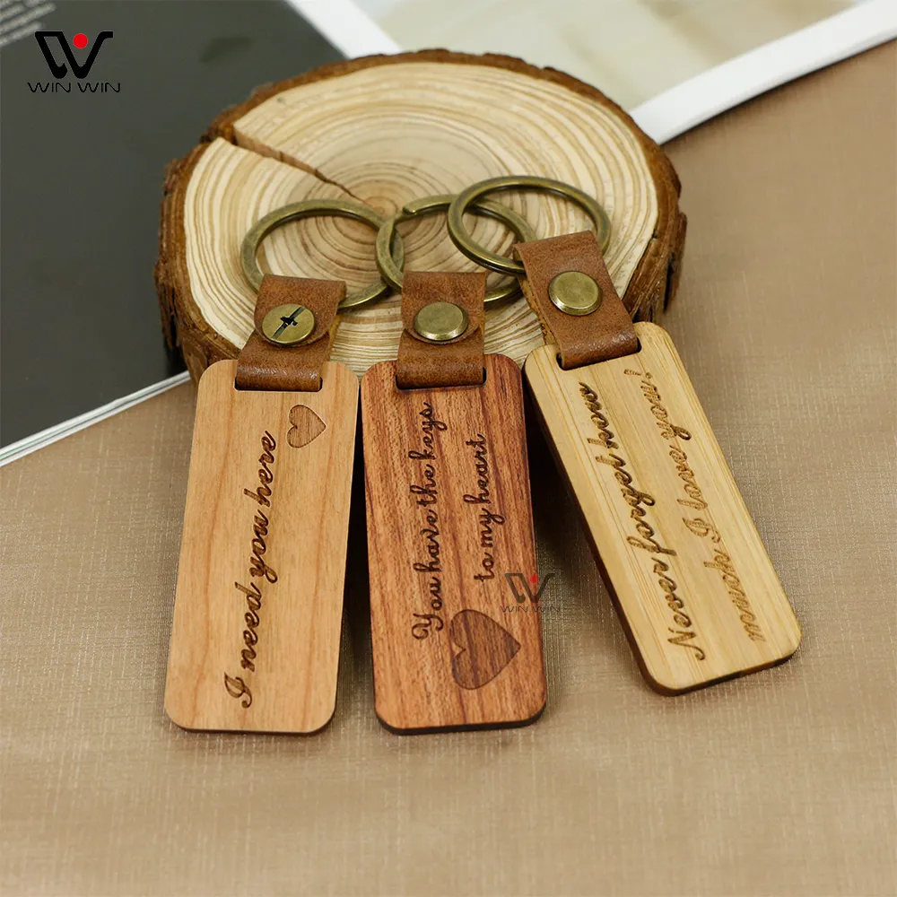 Wholesale Custom Logo Keyring Engraved Named Promotional Souvenir Gift  Blanks Metal Key Chain House Wood Leather Keychain - China Wood Keychain  and Wooden Keychain price