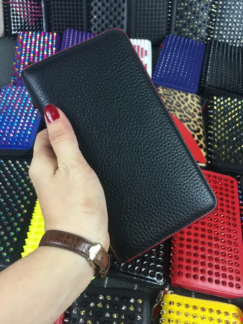 Men Women wallets Style Panelled Spiked Clutch bags Patent Real Leather Rivets Party Clutches Lady Long wallet girls boys famous single zipper bag