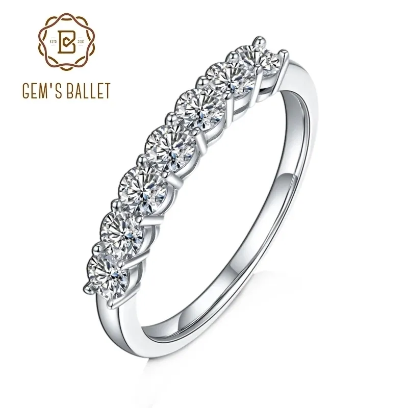 Gem's ballet 925 prata esterlina moissanite anel jóias 0 7ct vvs1 meia eternidade banda moissanite diamante anel de casamento para wo247w