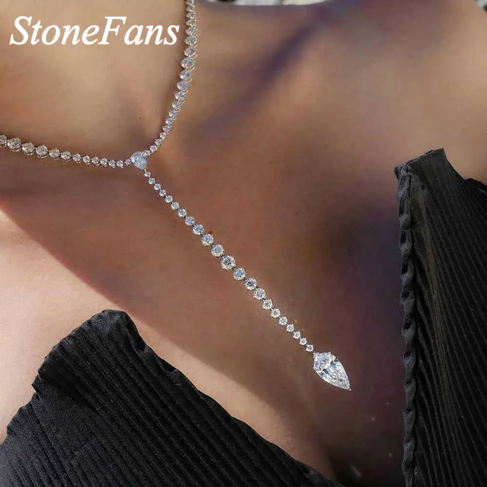Stonefans transparant waterdruppel kubieke zirkonia ketting voor vrouwen grote kristallen y vormige ketting choker lange hanger sieraden x0707