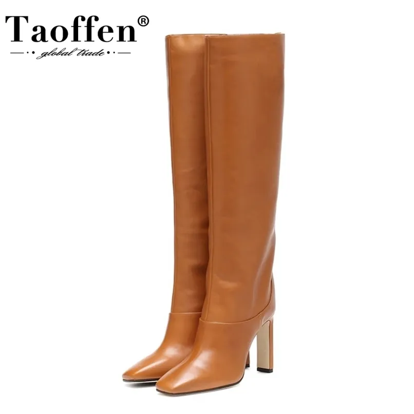 TaOffen размер 34-43 колена высокие сапоги женские дизайнерские меховые теплые зимние обувь мода каблука женщина обувь 211217