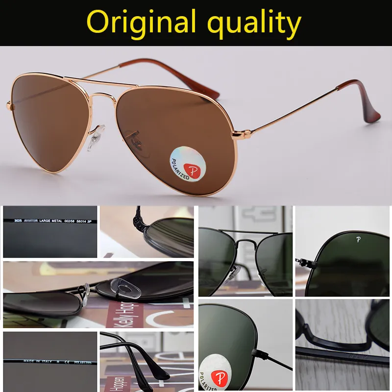 Occhiali da vista Pilot di alta qualità Lenti in vetro Occhiali da sole polarizzati Uomo Donna Montatura in metallo gafas de sol hombre