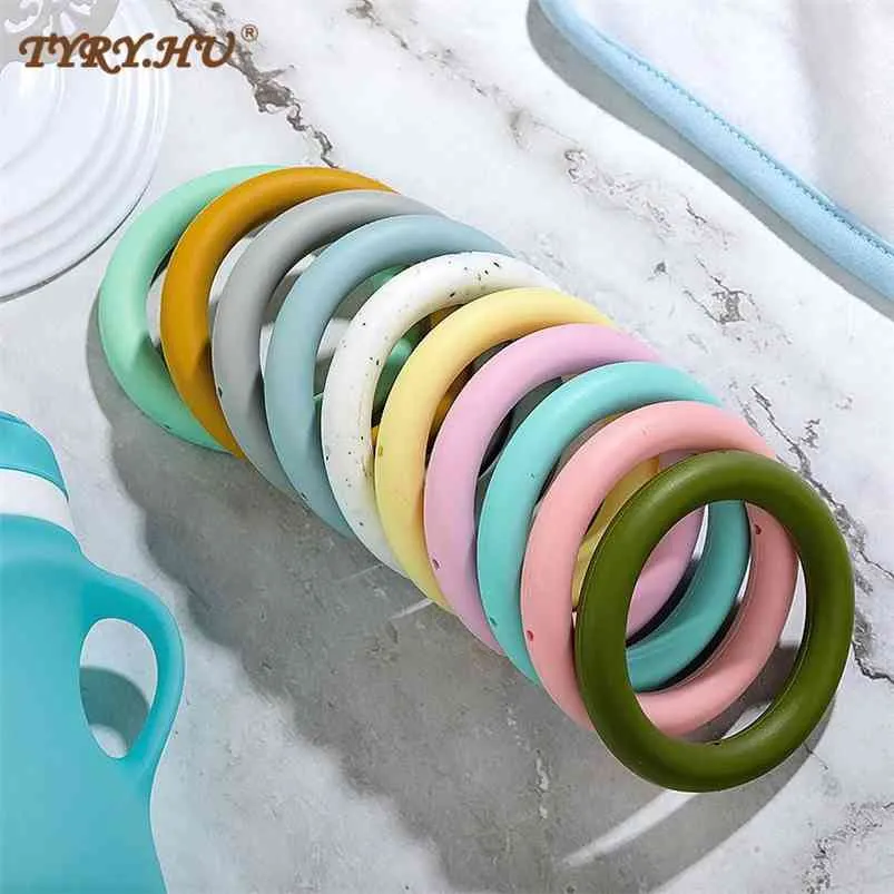 Ring Silicone Beads BPA Free Teething 10pcs Baby Teethers Chew Nursing Charm Necklace Pendant Toys DIY Pacifier Chain 210812