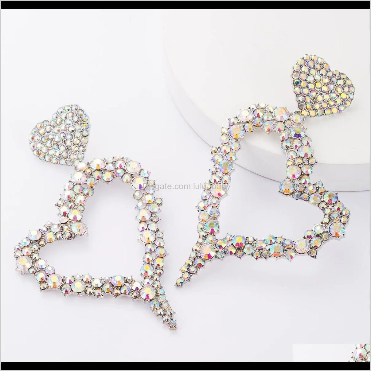 temperament multi-layer love-shaped alloy rhinestone diamond ab colored diamond full diamond earrings fashionable women`s dinner