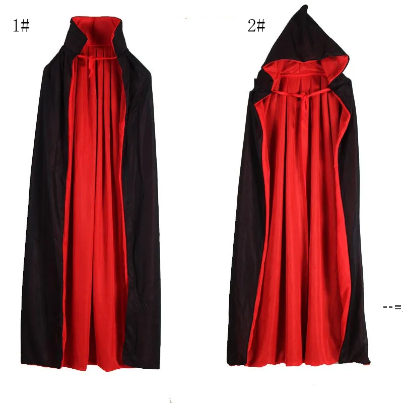 Cosplay d'Halloween avec chapeau manteau vampire costume de sorcier noir rouge double couche manteaux costumes d'Halloween vêtements de fête LLE9093