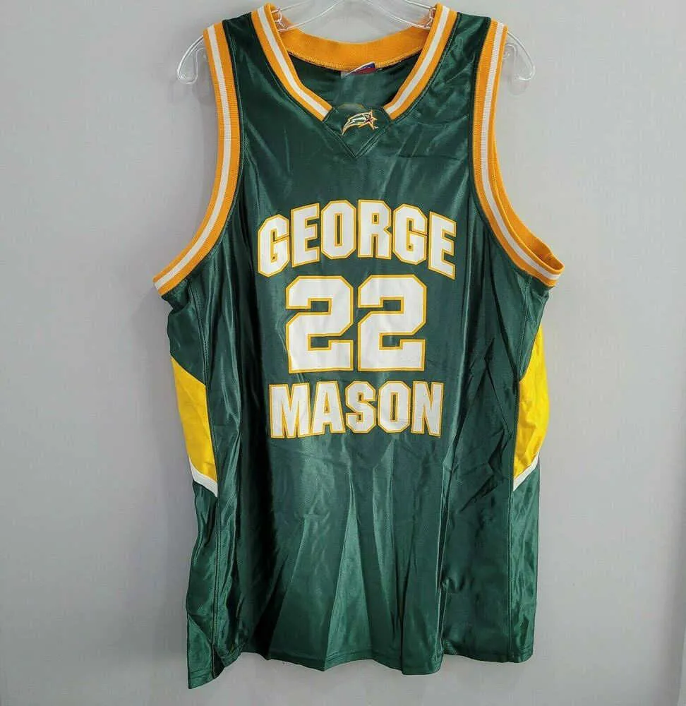 Nieuwe zeldzame vintage 90s NCAA George Mason 22 Basketball Jersey XS-5XL.6XL gestikte basketbaltruien Retro NCAA