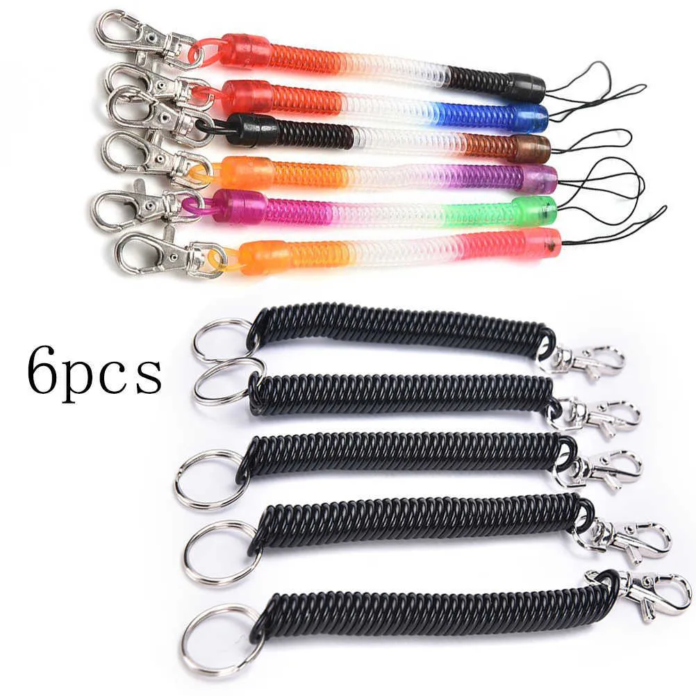 6pcs Plastic Black Retractable Spring Coil Spiral Stretch Chain Keychain Key Ring For Men Women Key Holder Keyring Gifts G1019