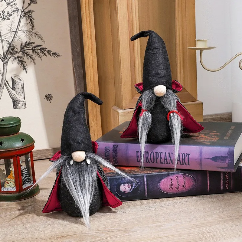 2023 Halloween Party Supplies Dwarf Decoration Faceless Doll Black Witch Cloak Hat Table Decorations Gift