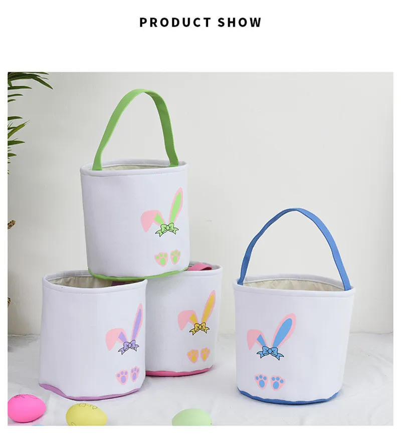 4 Colors Easter Rabbit Ear Basket Festive Bunny Paw Pattern Storage Bucket Festival Gift Candy Tote Bag Children Celebration Supplies