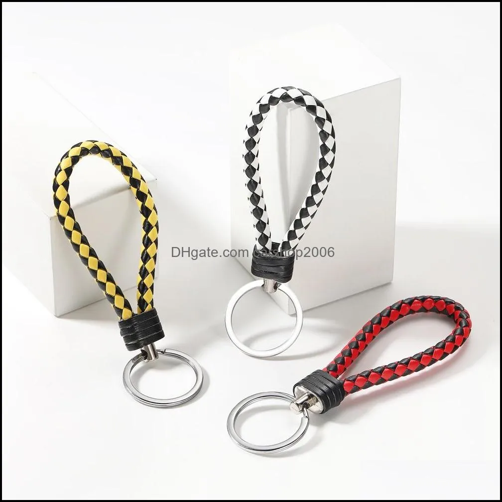 Fashion Braided Leather Rope Handmade Keychain Leather Key Chain Ring Holder for Car Keyrings Men Women Keychains