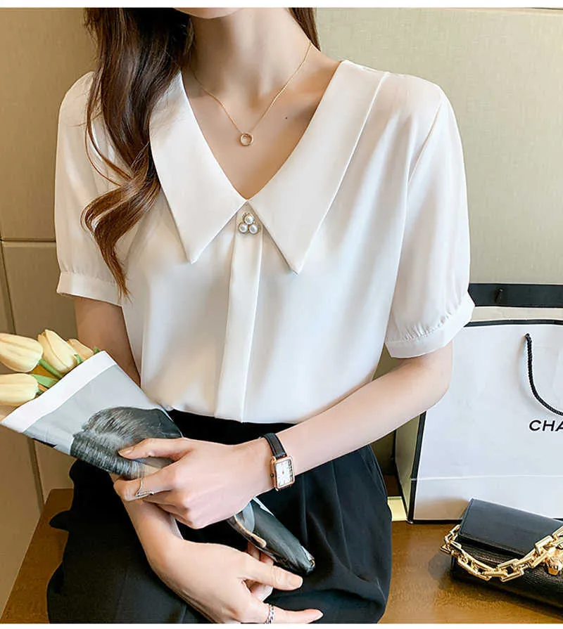 Elegante Chic Manica Corta Donna Camicie Bianche Camicette Bottoni