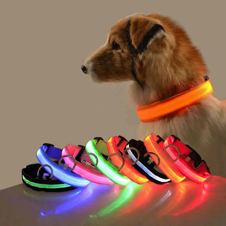 Dog Collars & Leashes Retractable dog collar LED pet rechargeable or with battery light loss proof