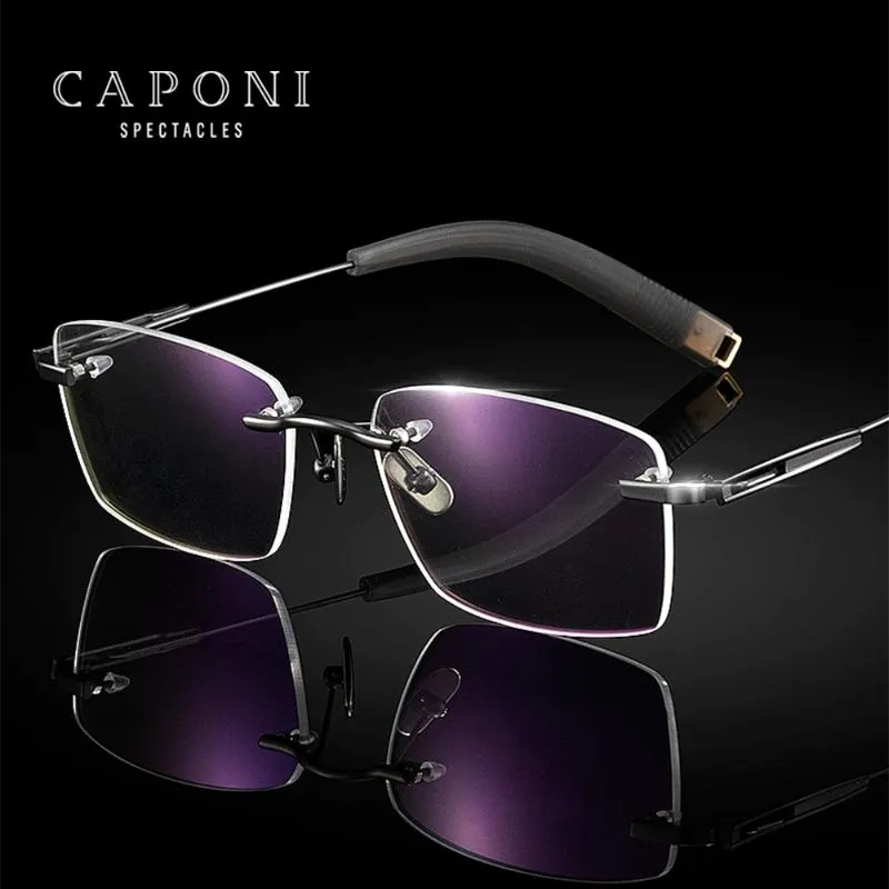 패션 선글라스 프레임 CAPONI 무테 안경 순수 티타늄 광학 남성 프레임 지원 처방 원래 브랜드 디자인 남성 안경