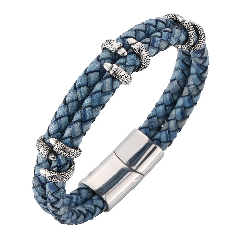 Mode Double Couche En Cuir Véritable Dragon Griffe Charme Bracelet Hommes Style Rétro Boucle Magnétique Bijoux