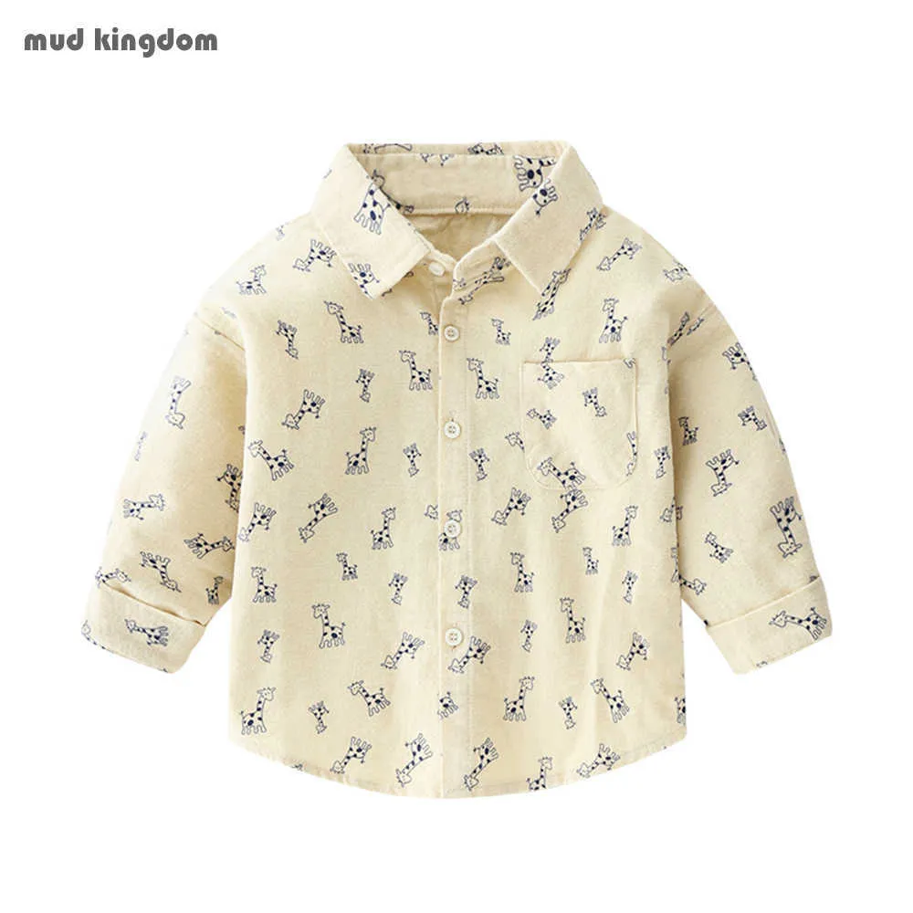 MudkingDom Jongens Shirts Lange Mouwen Mode Revers Printing Patroon Kinderkleding Button Tops Kinderkleding 210615