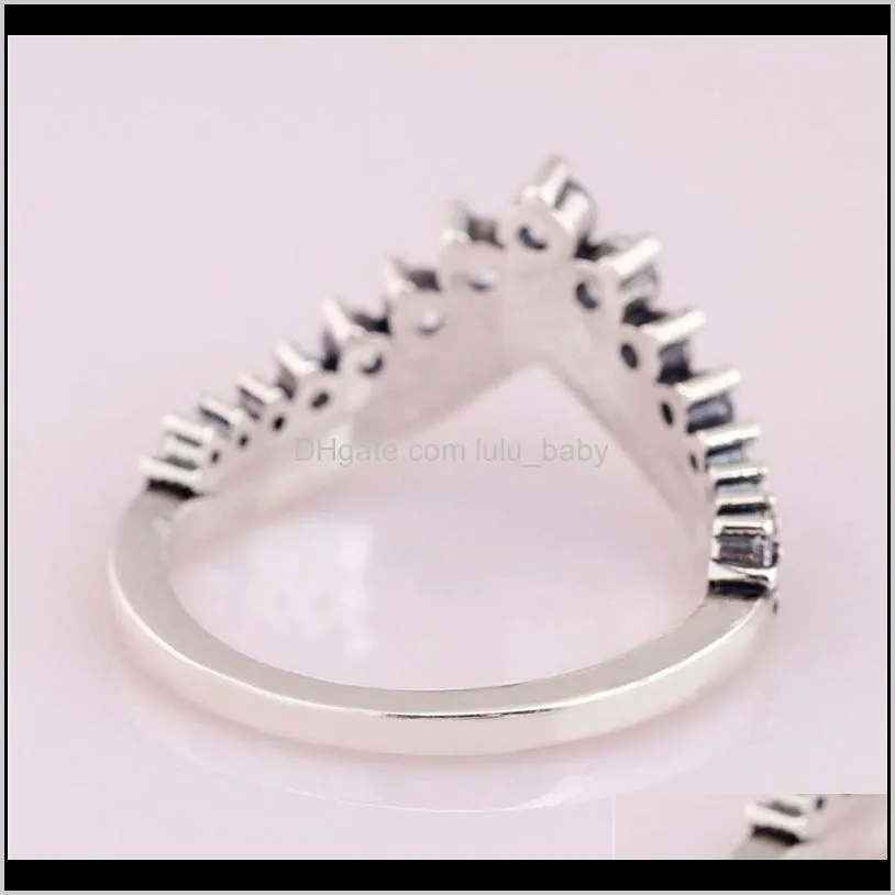 trendy genuine 925 sterling silver shimmering princess wishbone ring for women wedding engagement party pandora jewelry gift