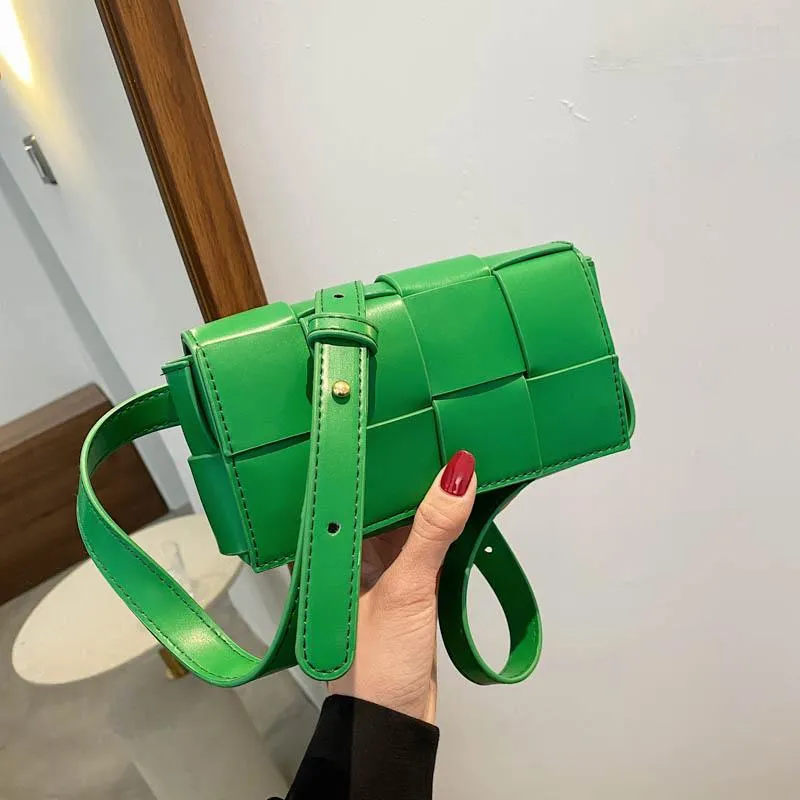 Katı Renk Moda Omuz Çanta Kadın Seyahat Çapraz Vücut Çanta Örgü Kadınlar için Küçük PU Deri Crossbody Çanta Çanta