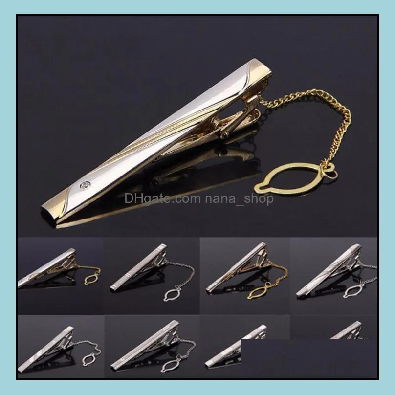 Clips de corbata Gemelos Broches Tachuelas Joyas para hombre Corbata de metal Barra de cristal Vestido formal Camisa Ceremonia de boda Clip de oro Entrega de gota 2021