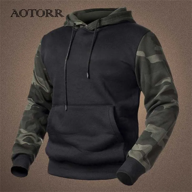 Fleece Men's Hoodies Autumn Winter Casual Hoodies Men Outwear Camouflage Pullover Sweatshirts Male Hooded Collar Loose 4XL 211014