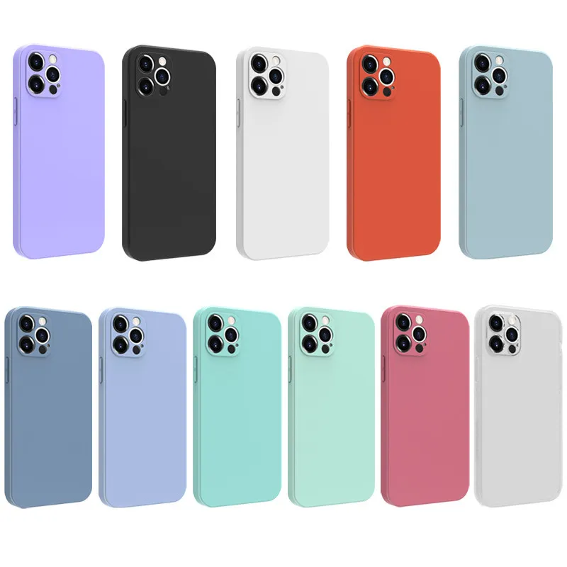 Casos de telefone de silicone líquido quadrado de luxo para iPhone 12 11 Pro Max mini XS X XR 7 8 Plus Slim Soft Doces Capa Capa