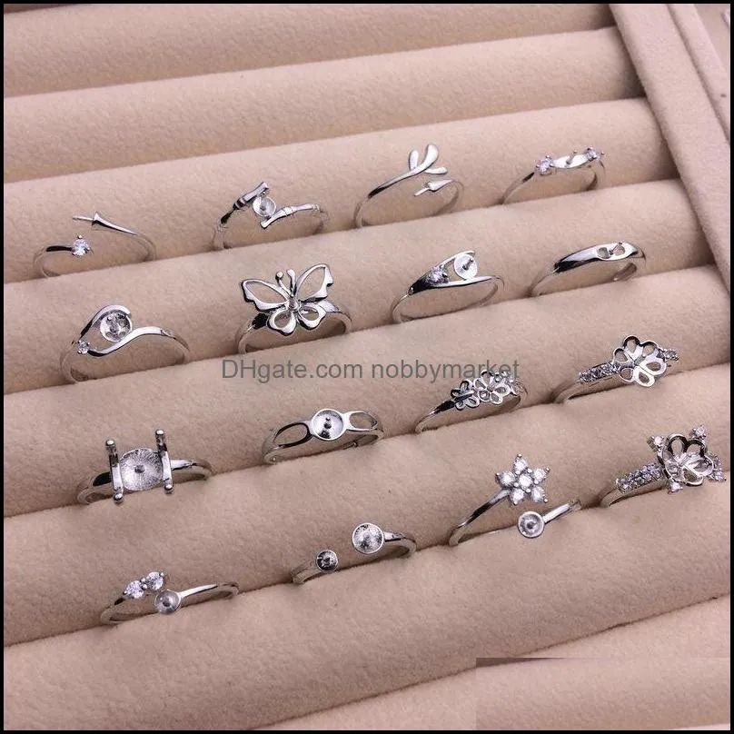 Bijoux Paramètres Brillant 16 Styles Perle Anneau 925 Sier Anneaux Diy Pour Les Femmes Convient 7-9Mm Taille Réglable Mode Drop Delivery 2021 Ixmua