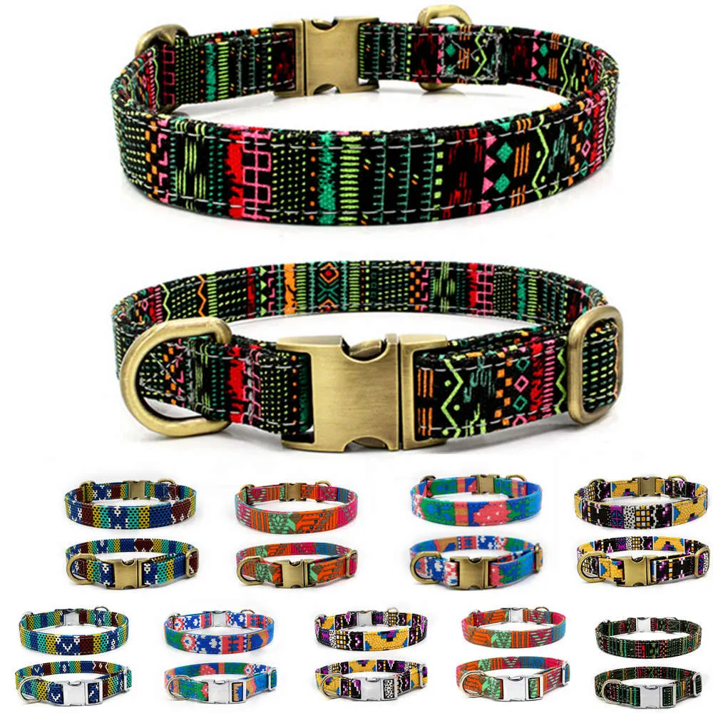 Silver Large Dogs Pet Dog Collars Comfortable Colorful Alloy Buckle Lettering Adjustable Collar Fadeproof Canvas Sublimation Printing Designer Belt Bohemian