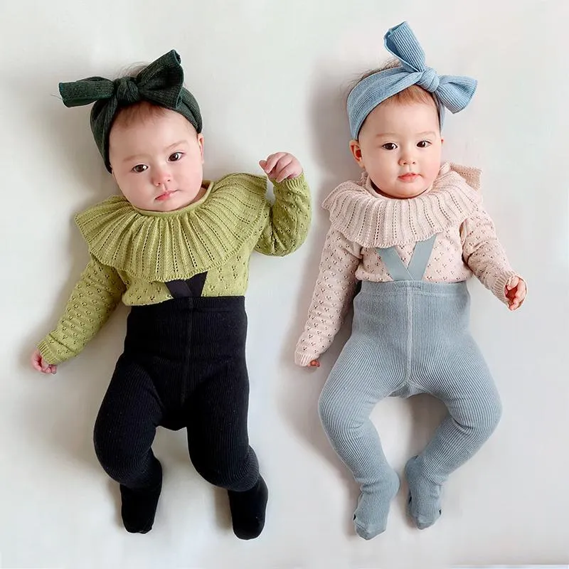 Kläder uppsättningar spädbarn Baby tröja kostym + leggings höst vårflicka stickning bomull tjejer 2st födda kläder 0-2 år