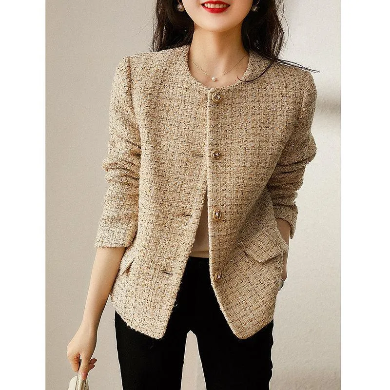 Vestes pour femmes mode dames Tweed manteau simple boutonnage élégant femme veste laine mélangée printemps automne femmes vêtements d'extérieur