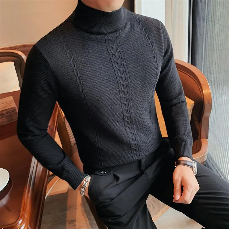 Men's Sweaters High Quality Casual Sweater Autumn Winter Long Sleeve Mock Neck Slim Fit Knitted Solid Color Warm Pullovers Homme
