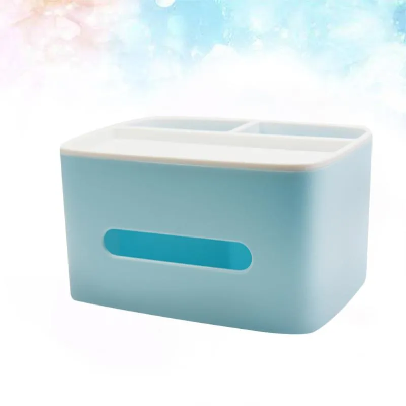 Taschentuchboxen, Servietten, multifunktional, doppellagige Box, Desktop-Serviette mit Halter für Zuhause und Büro (blau)