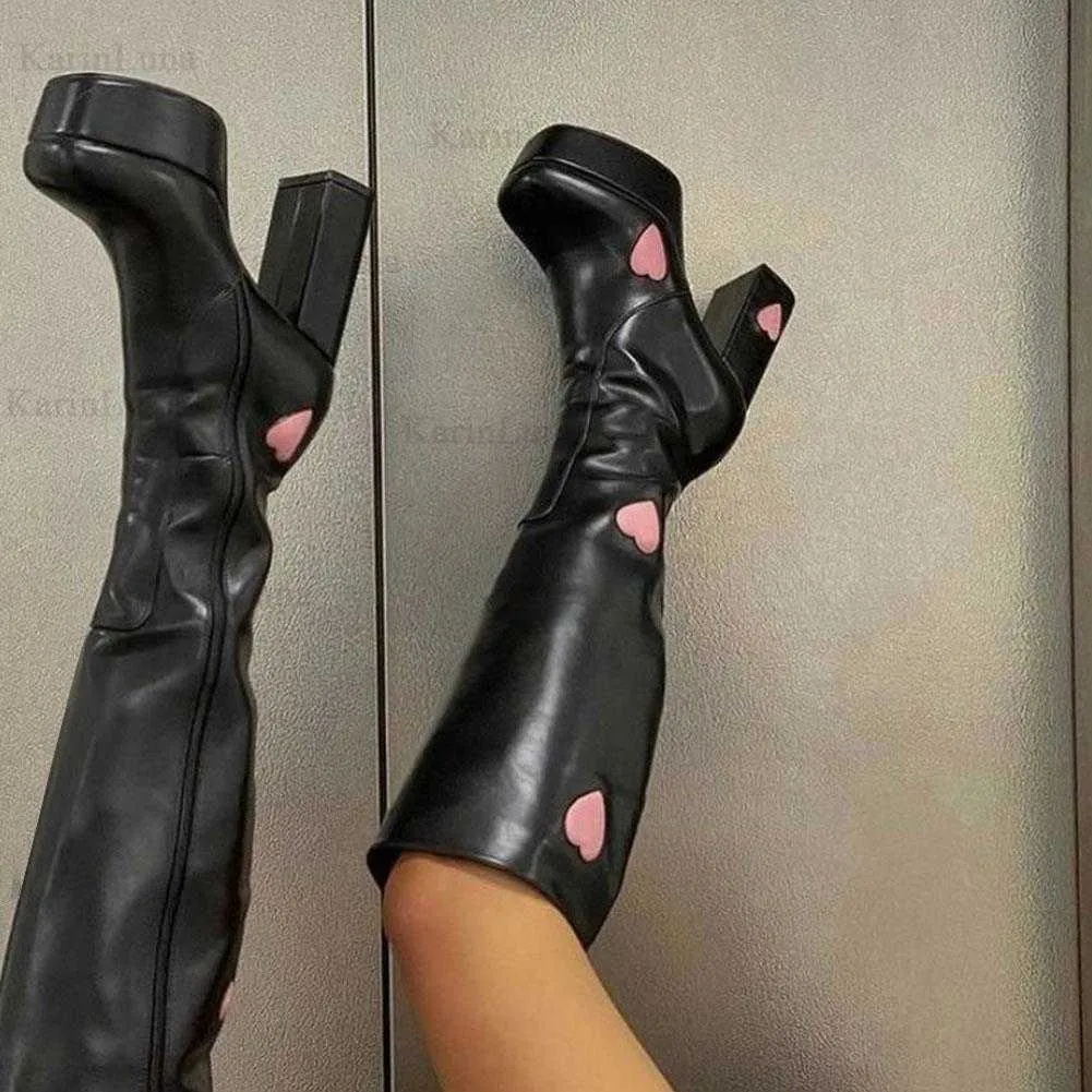 Brand Design Female Sexy Boots Great Quality Heart-Shaped Super High Heel Platform 2021 Women Knee High Boots Comfy Shoes Y0914