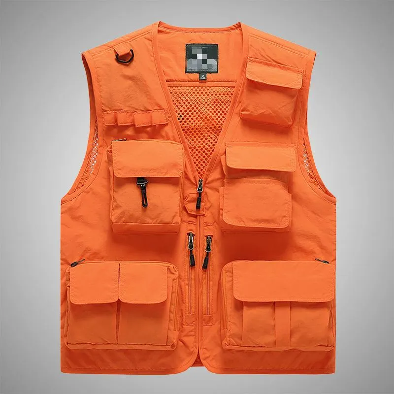 Sommer V-Ausschnitt Männer Taktische Utility Weste Orange Safety Outdoor Sleeveless Jagd Angeln Männliche Casual Sportswear 7XL Herrenwesten