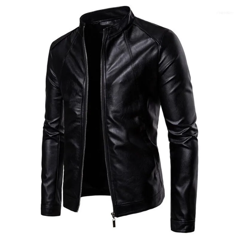 남성 자켓 가을 겨울 가짜 가죽 자켓 남성 의류 스탠드 칼라 지퍼 코트 블랙 바이커 남성 Motorcycl Nice Jackets1