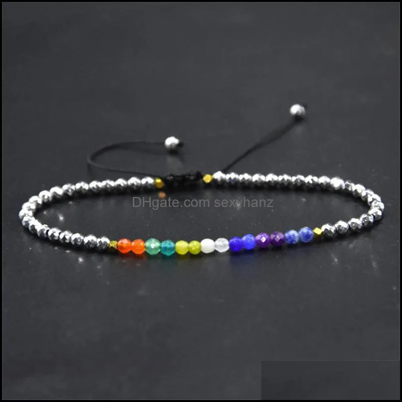 Chakra Stone Beaded Bracelets Strands 3mm 12 Constellations Bohemian Simple Design Beads Adjustable Lucky Zodiac Signs Braided Bangles Jewelry for Men Women