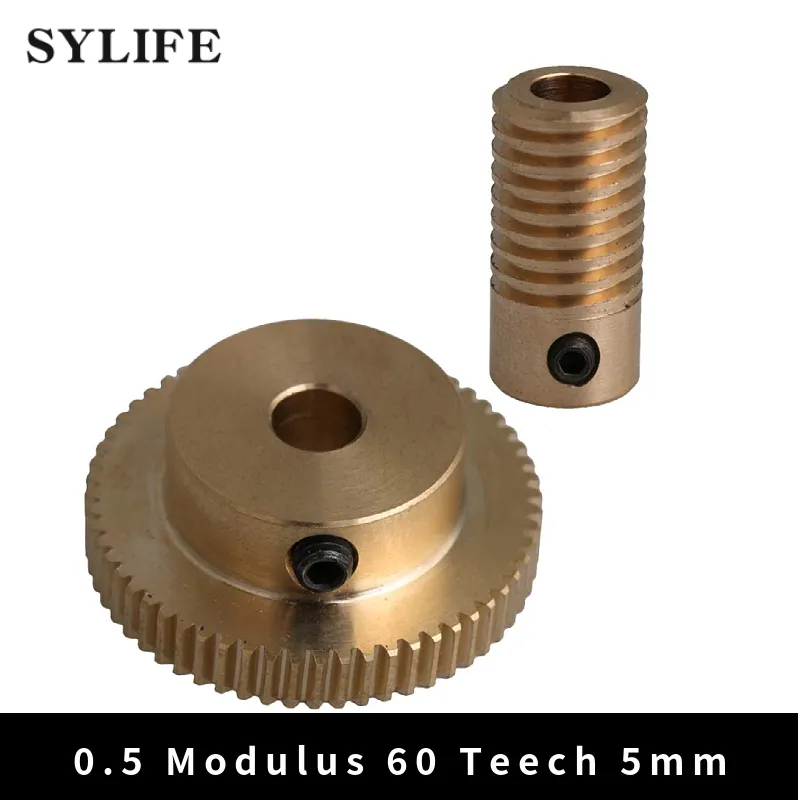 0.5 Modulus Brass Metal Speed Reducer with 60 Teeth Worm Wheel 5mm Bore Gear Shaft