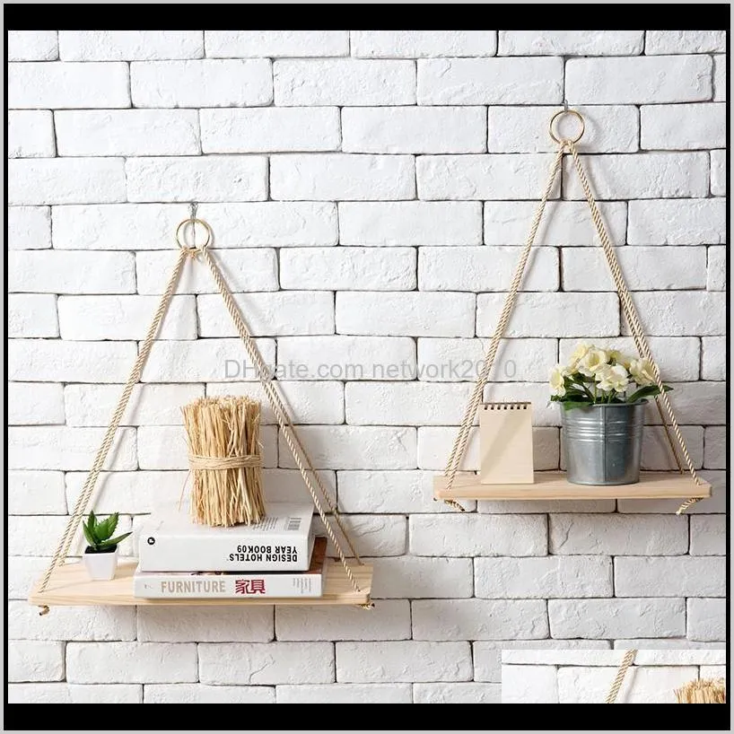 creative beautiful flower pot storage rack hanging rope shelf wooden basket wall ornaments for home office shipping