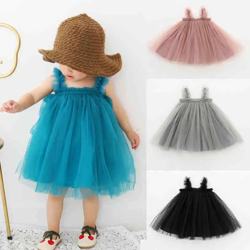 Ins zomer meisje bretels mesh jurk 1-6 jaar oude kinderen partij prinsesjurk meisje bruiloft tutu jurk algemene jurk Q0716