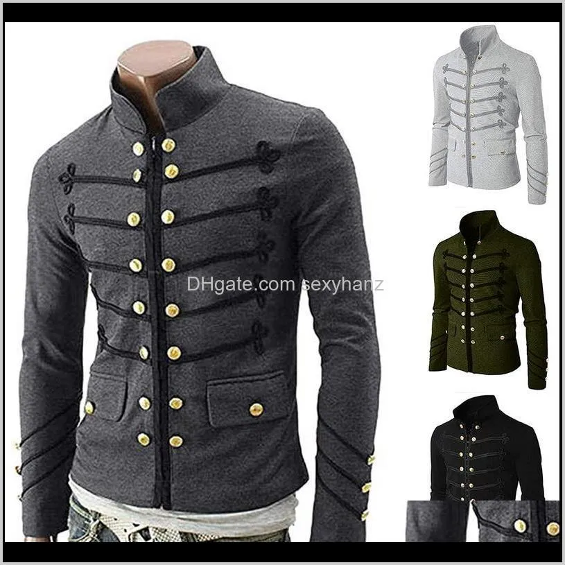 Jackets Outerwear & Coats Mens Clothing Apparel Drop Delivery 2021 Solid Men Gothic Jacket Steampunk Tunic Rock Frock Uniform Male Vintage Pu