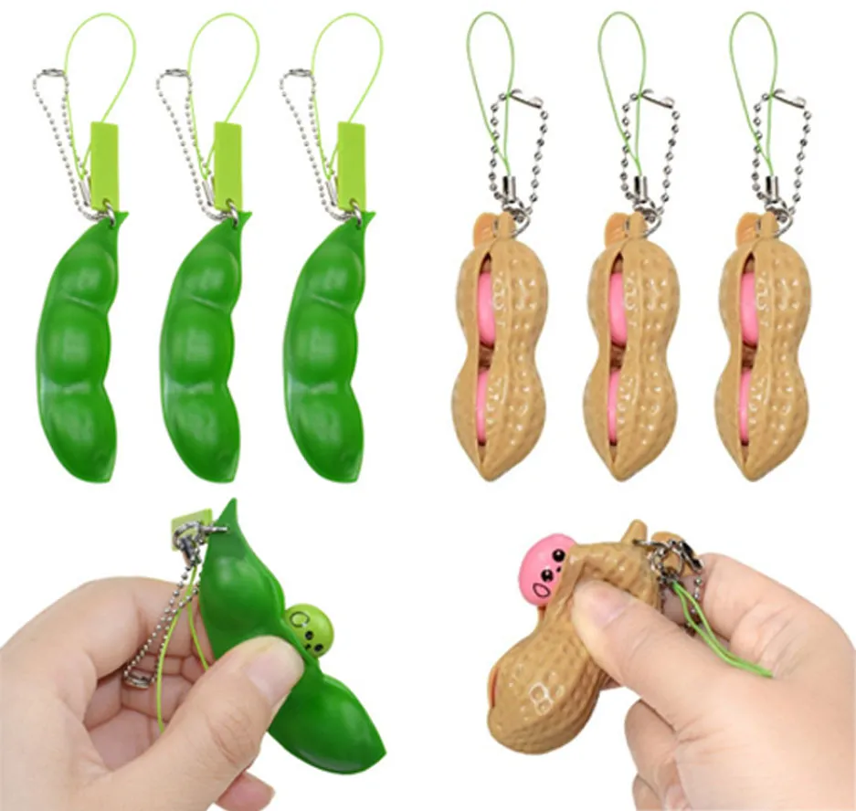 Edamame Squeeze Peas Beans Keychain Relaxful Fidget Toy For Boys With