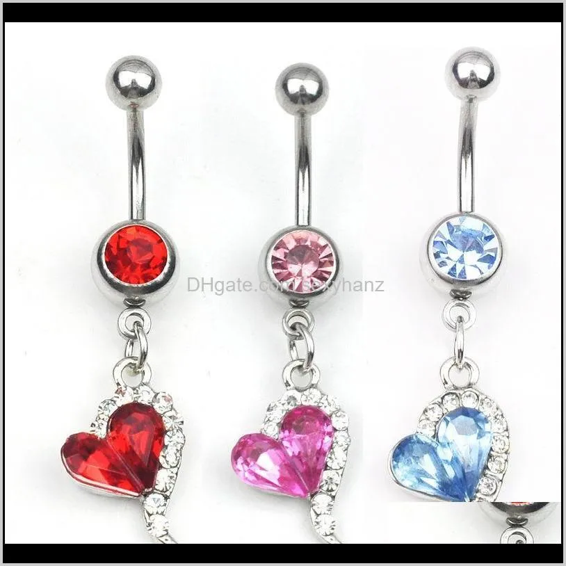 Bell Drop Delivery 2021 D0144-Retail (4 colores) Estilo de corazón Anillo de ombligo Anillos de ombligo Joyería piercing del cuerpo Accesorios colgantes Fashio