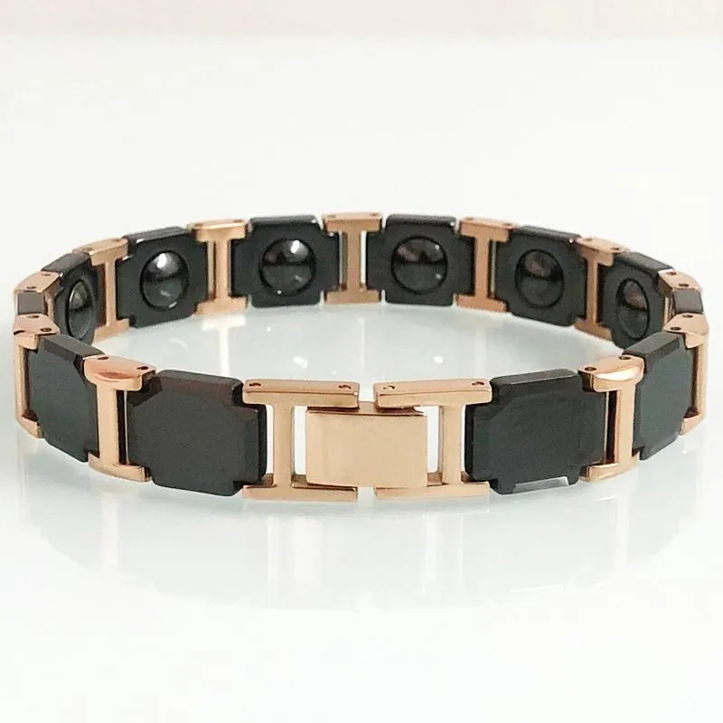 Link, Chain Rose Gold Color Couple Bracelet Black Ceramic Health Wristband For Men Luxury Female Jewelry Magnetic Bracelets Women Gifts