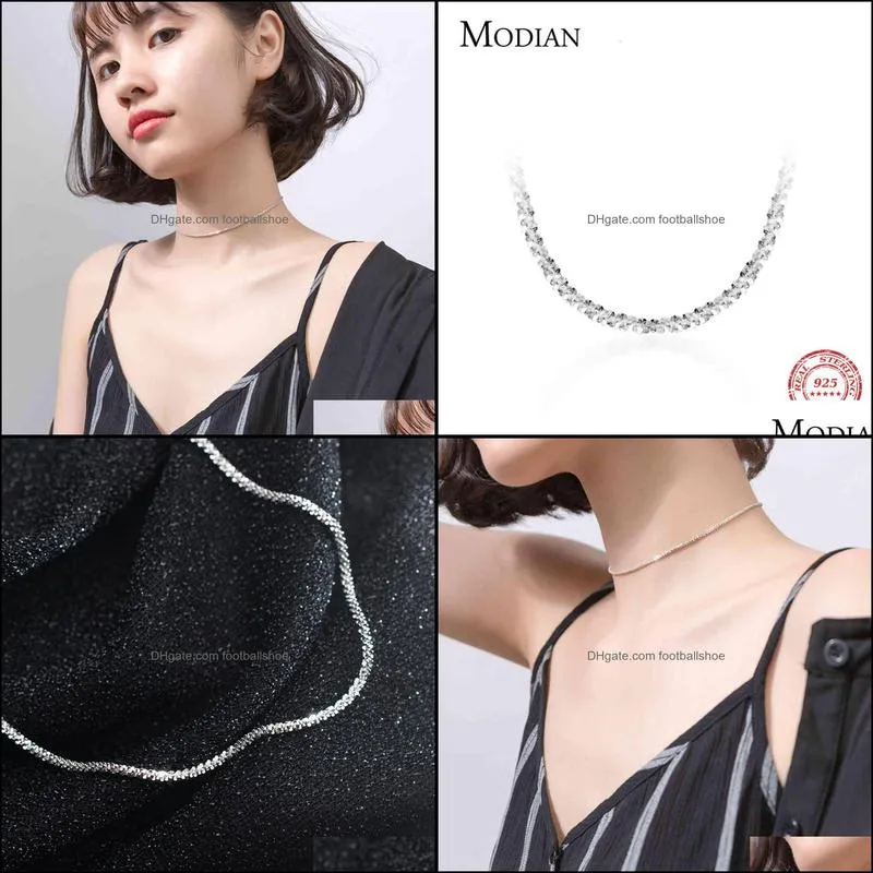 MODIAN Classic Adjustable Starlight Chain Chokers Necklace for Women Genuine 925 Sterling Silver Snake Bone Fine Jewelry