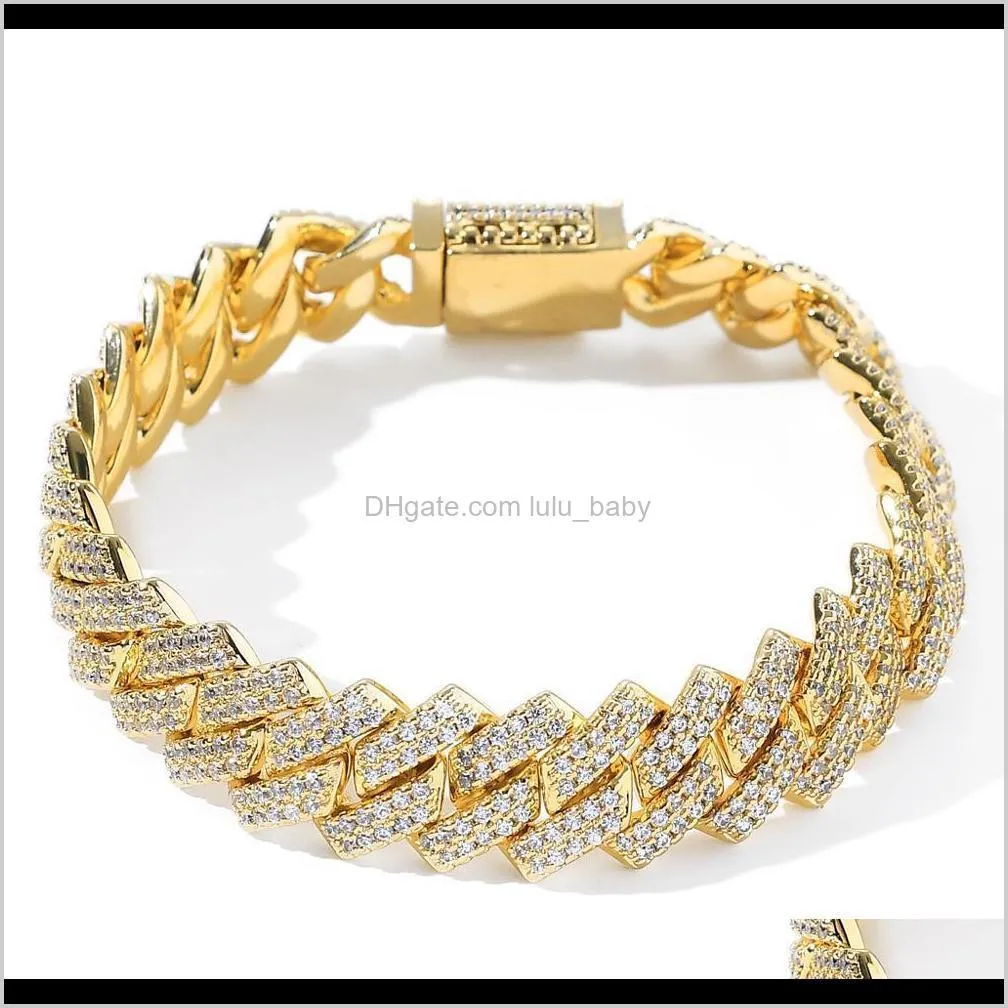 14mm iced out cuban bracelet hip hop jewelry gold silver color rhinestone for mens rapper bracelet w1218