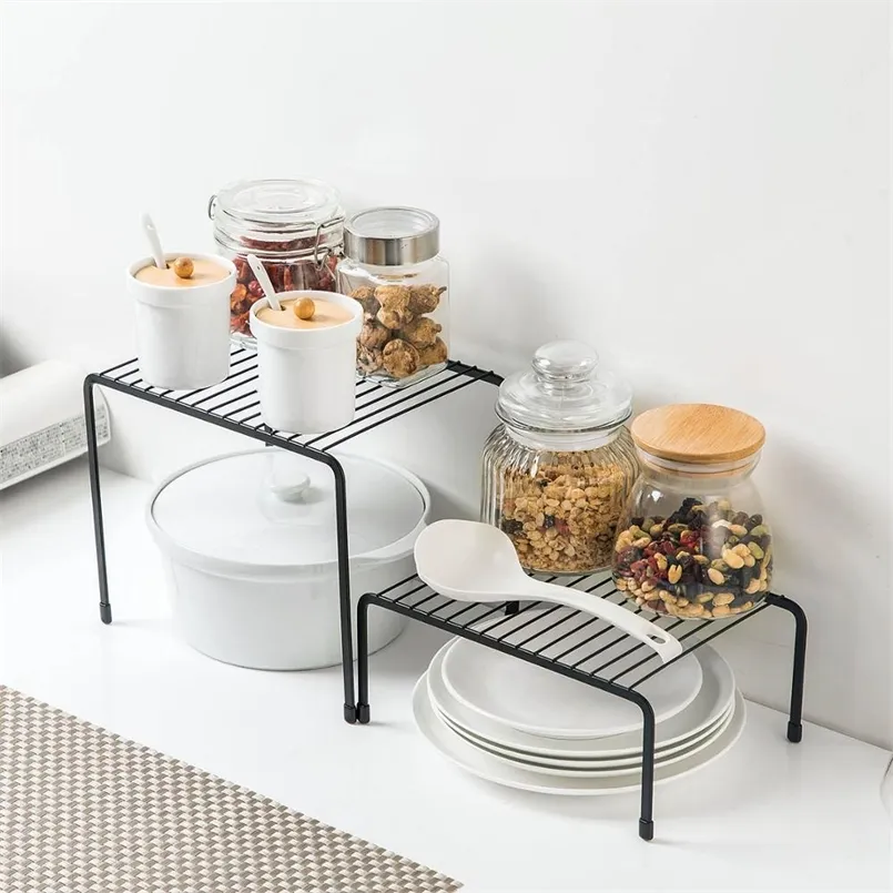 Iron Kitchen Storage Rack Closet Hylla Skål Torka Rack Spice Jars Hållare Krydda Flaskor Hyllor Spice Rack Kitchen Organizer 211110