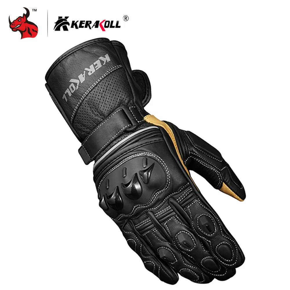 KERAKOLL cuir véritable rcycle Long poignet hommes course cross rallye gant gants Guantes Moto noir