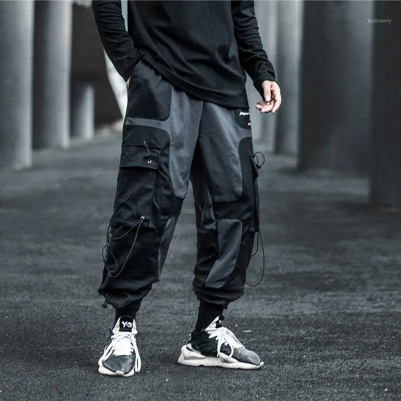 Techwear Streetwear Cargo Pants Men Hip Hop Black Loose Multi Pockets ...