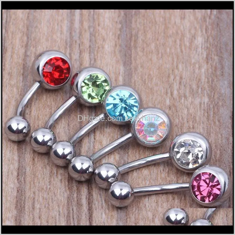 316l surgical steel single crystal rhinestone belly button navel bar ring piercing 50pcs/lot shipping